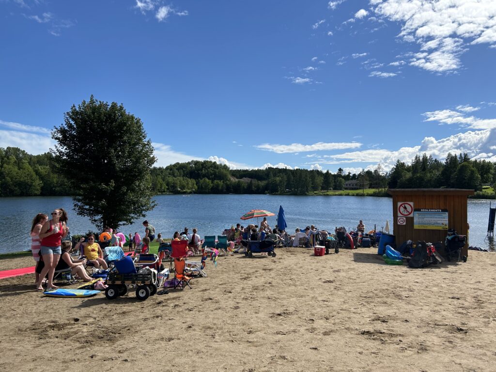 a group of people on a beach